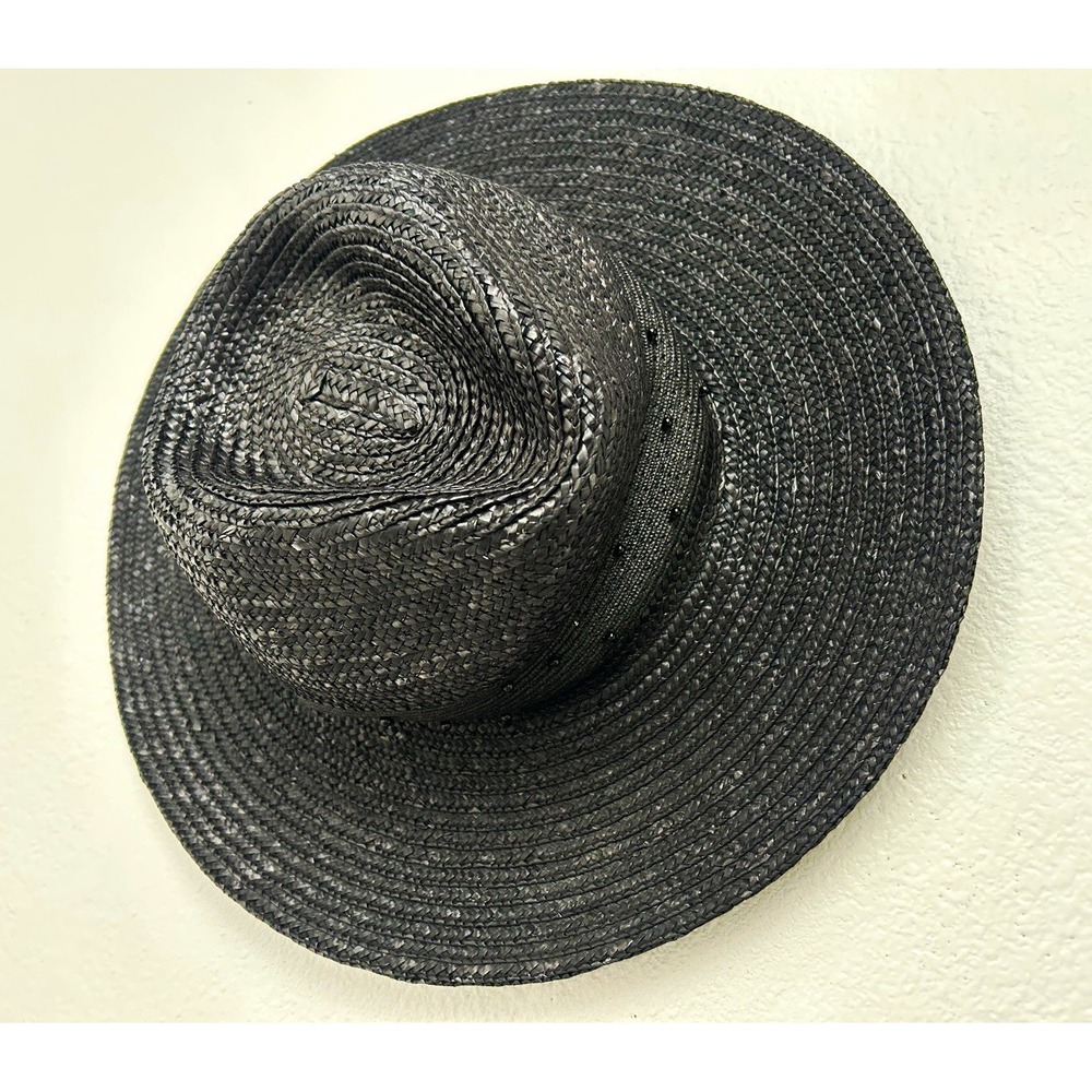 NWT Brixton Macy Fedora Women's M Black Straw Solid Wide Brim Casual Travel 58cm